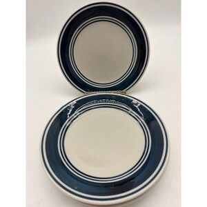 4 Mainstays Cobalt Blue Banded White 7" Bread/Dessert Plates